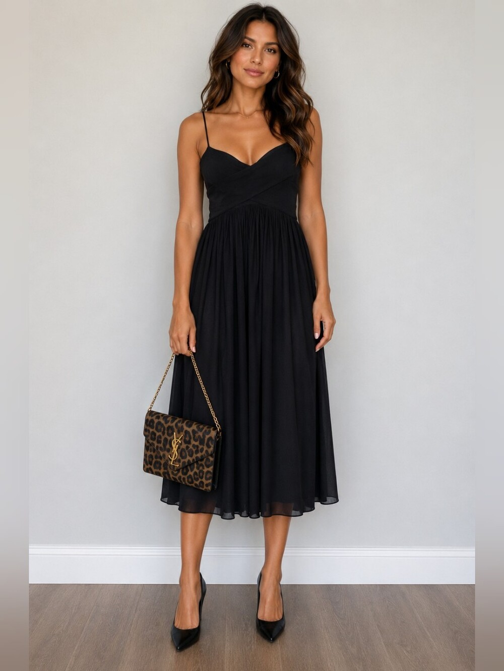 GIORGIO ARMANI $3,995 Black Silk Blend Designer Midi Dress Sz 44 IT, Sz 10 USA